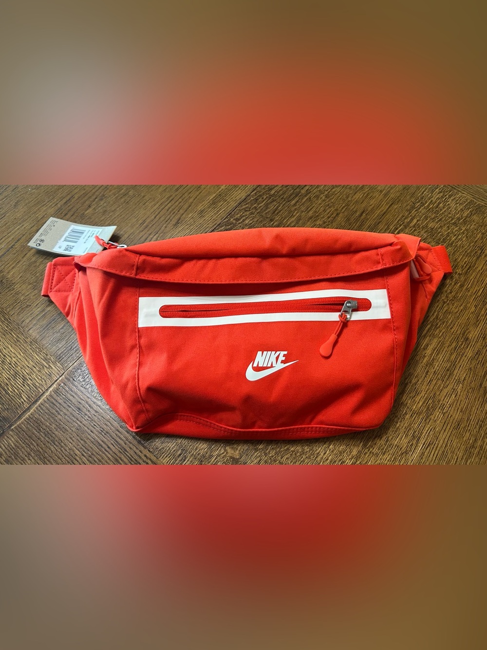 Nike Orange-Red Waist Bag with White Zip Accent